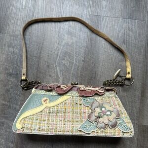 Mary Frances Beaded Floral Top Handle Bag Multicolor Embroidered Applique Y2K